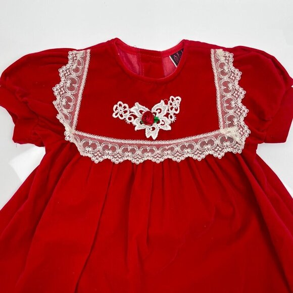 Vintage All Dressed Up Size 18 mo Red Velvet and White lace trimmed Dress - Picture 3 of 12
